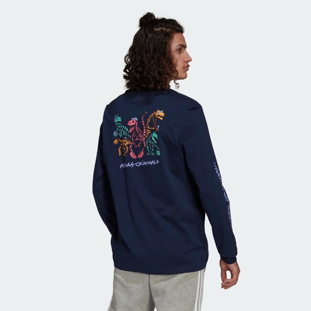 ADIDAS Originals Funny Dino Dinosaur long sleeve navy tee Men’s Med